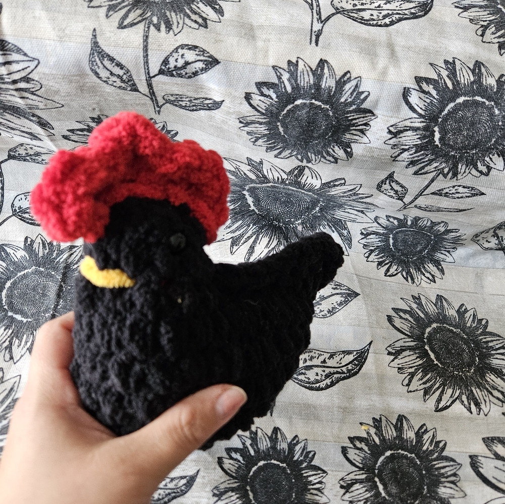 Crochet Black Rooster Chicken Amigurumi Plushie - Picture 4 of 9